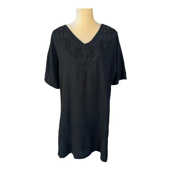 Ukambe Mexican Gauze Tunic Top Dress Size Large Black Short Sleeve - Picture 1 of 9